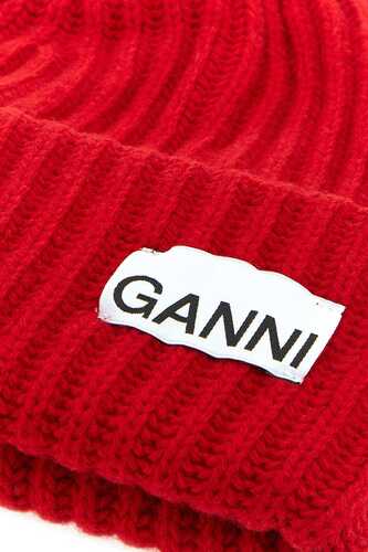 가니 Red wool blend beanie hat / A5344 474