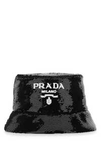 프라다 Black sequins bucket hat / 1HC1372D0G F0967