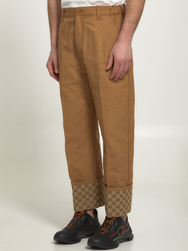 구찌 Beige trousers with GG cuff 730040