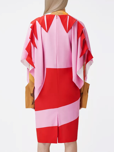 버버리 Red and pink crepe de chine silk dress 8046802