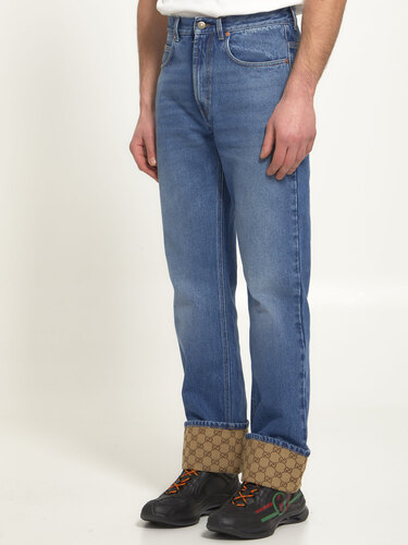 구찌 Denim trousers with GG cuff 730024