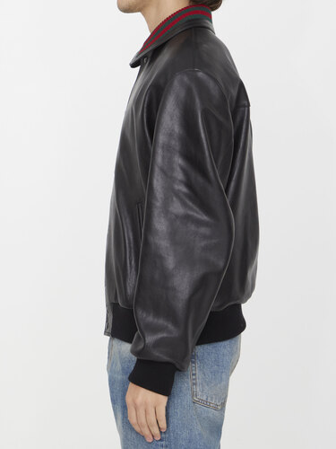 구찌 Black leather bomber jacket 746523