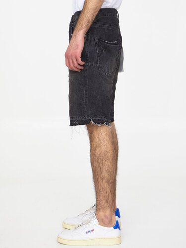 PURPLE BRAND Black denim bermuda shorts P021