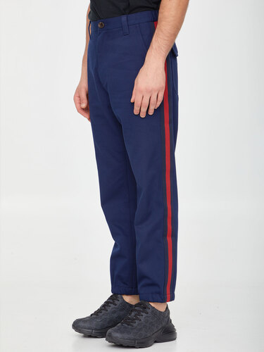 구찌 Blue cotton trousers 696755