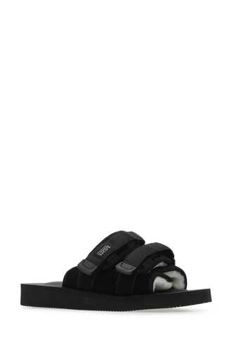 SUICOKE Black suede Moto slippers / OG056MAB BLACK