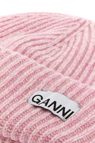 가니 Melange pink wool blend beanie / A4429 395