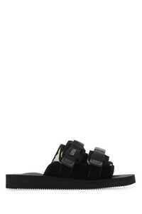 SUICOKE Black suede Moto slippers / OG056MAB BLACK